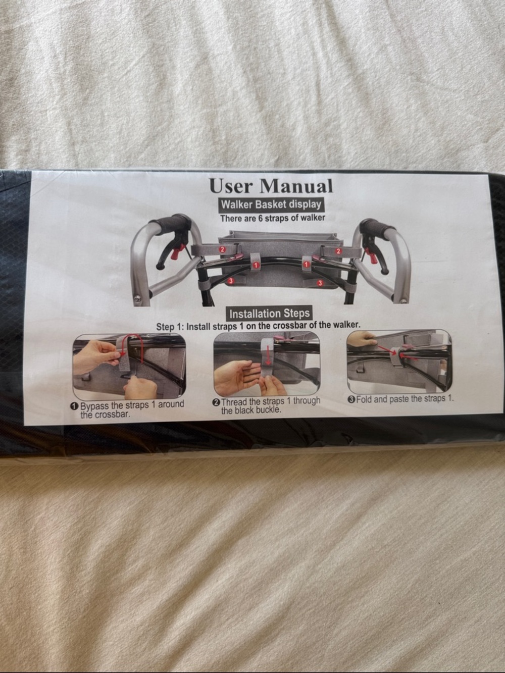 Universal Walker Basket with Black Straps